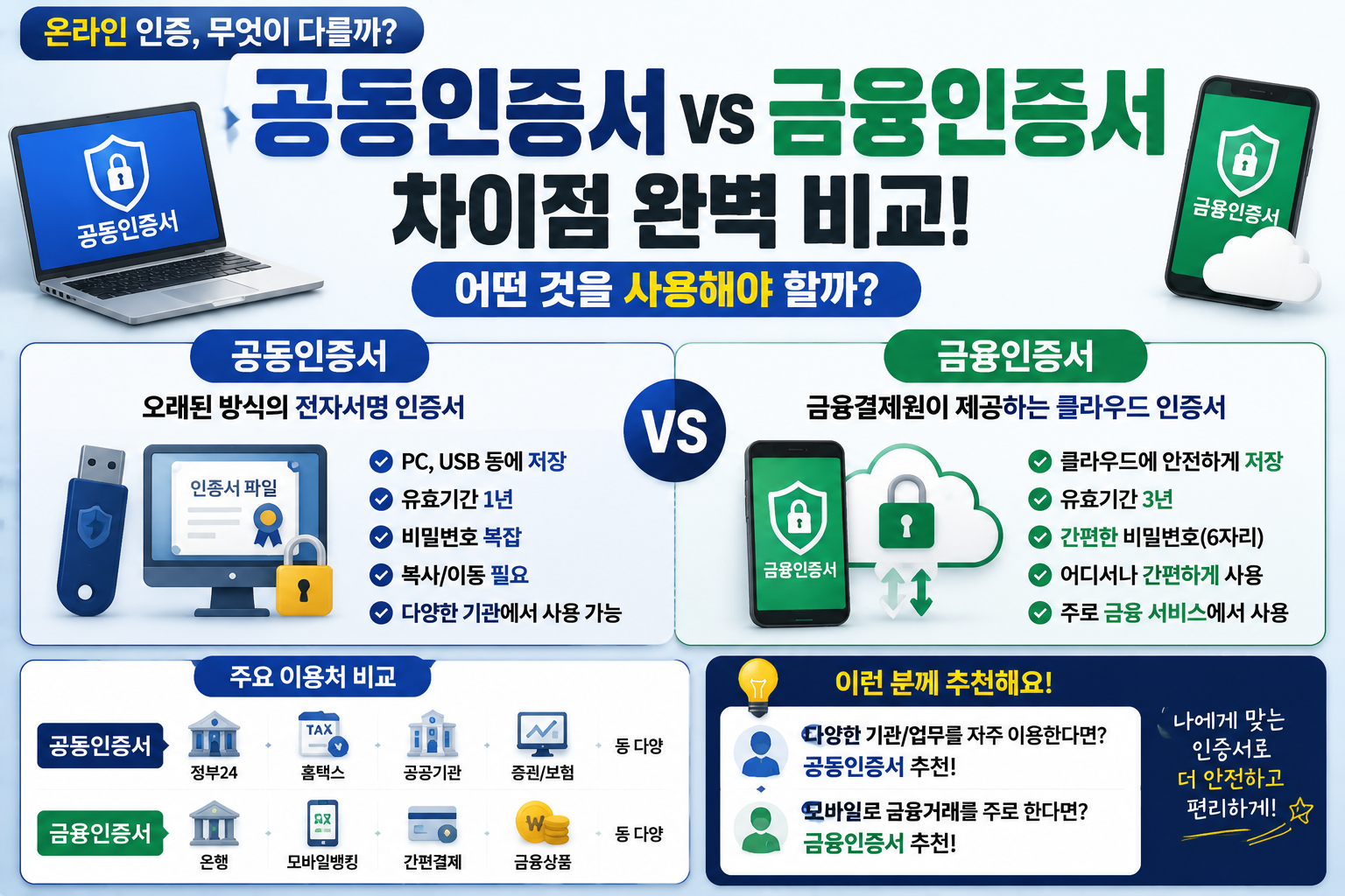 공동인증서와 금융인증서의 차이점